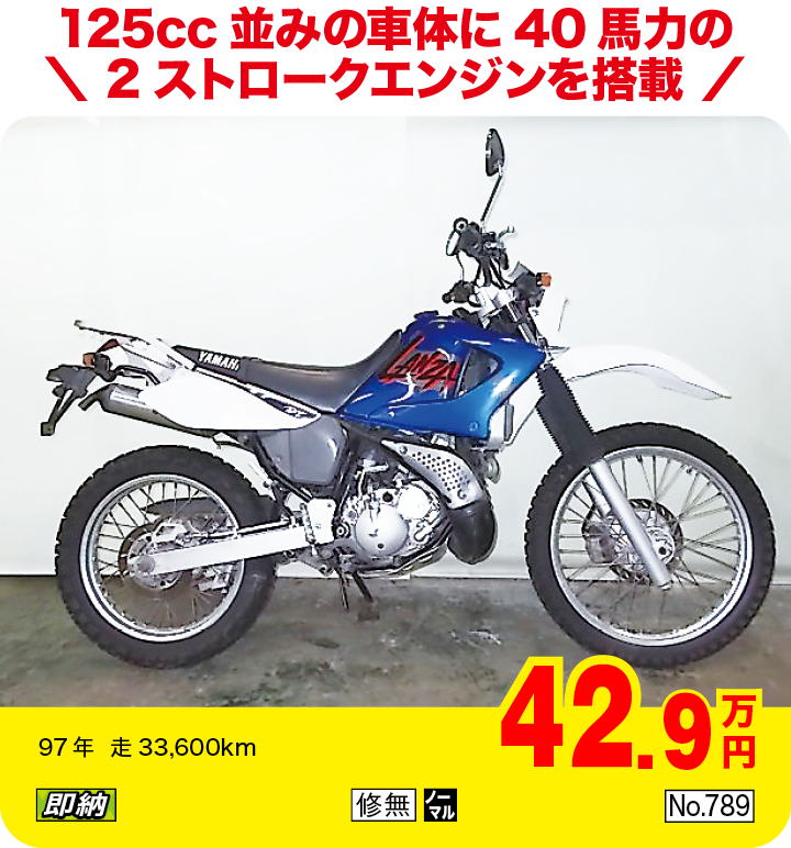 125cc並みの車体に40馬力の2ストロークエンジンを搭載|ヤマハ DT230ランツァ|42.9万円|97年  走33,600km|「即納」「修無」「ノーマル」「No.789」